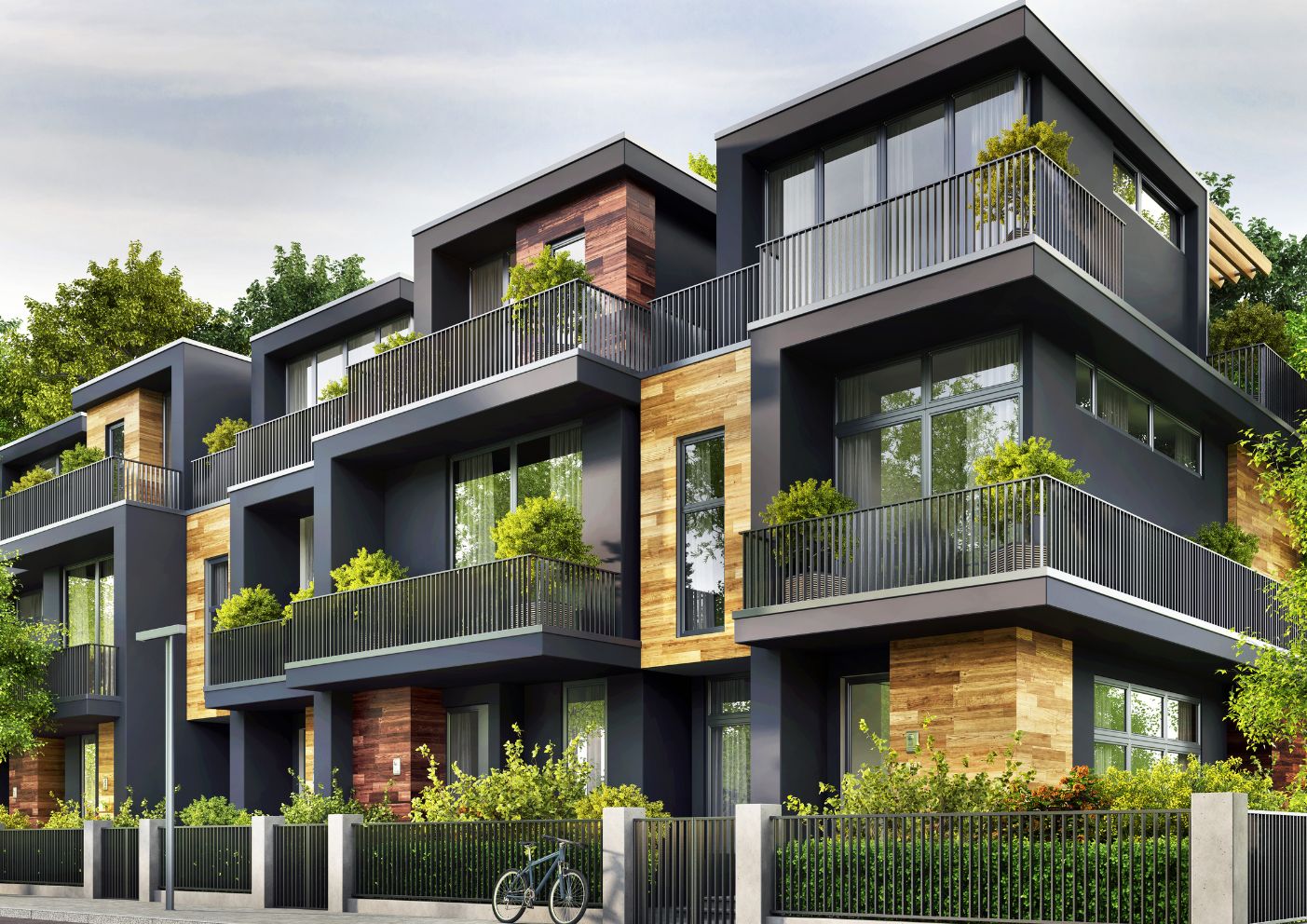 A row of beautiful modern townhomes. Perfect for a single family or first time homebuyer.