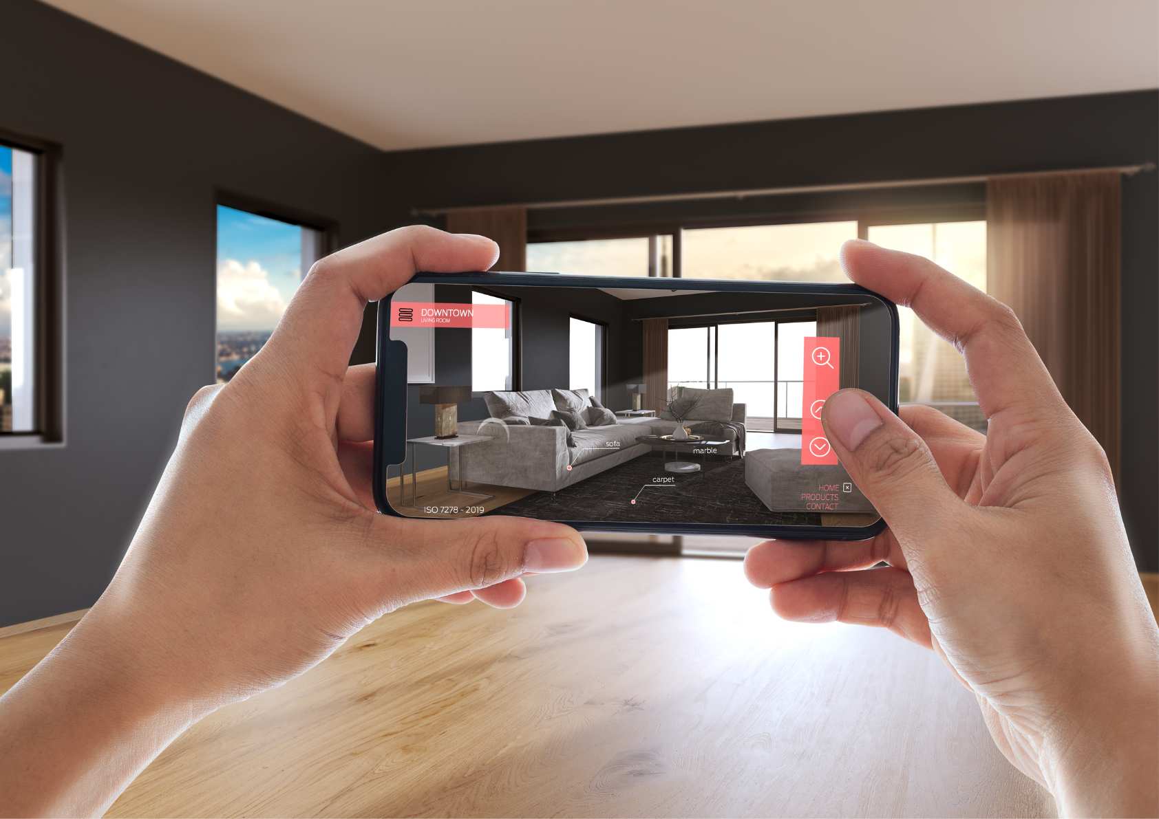 Augmented reality showing what a home would look like with furniture. 